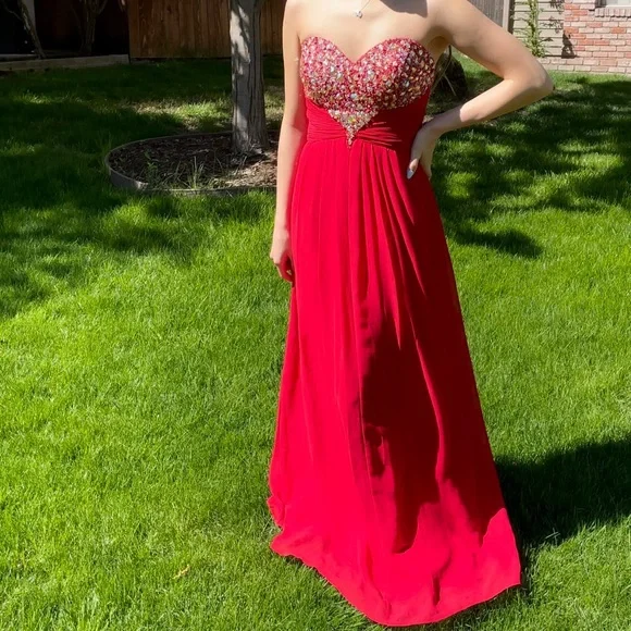 fitted lace wedding dress Sweetheart Neck Simple Red Homecoming Dresses A Line Cheap Graduation Dress  – SheerGirl main image 0